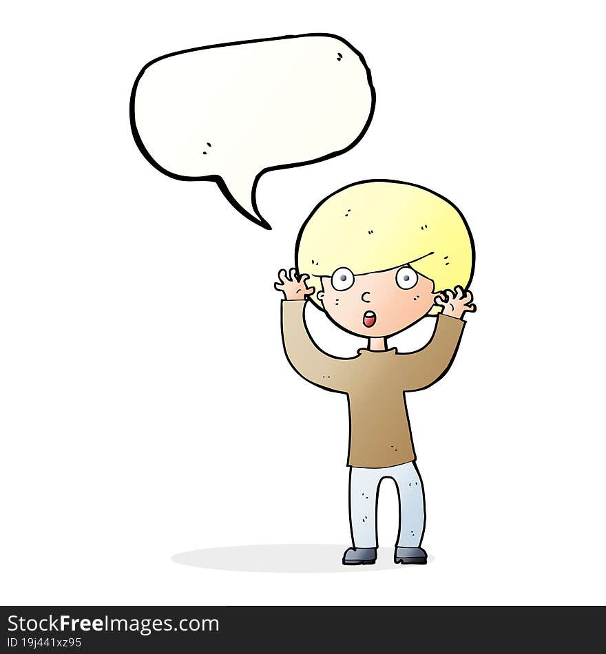 cartoon startled boy with speech bubble