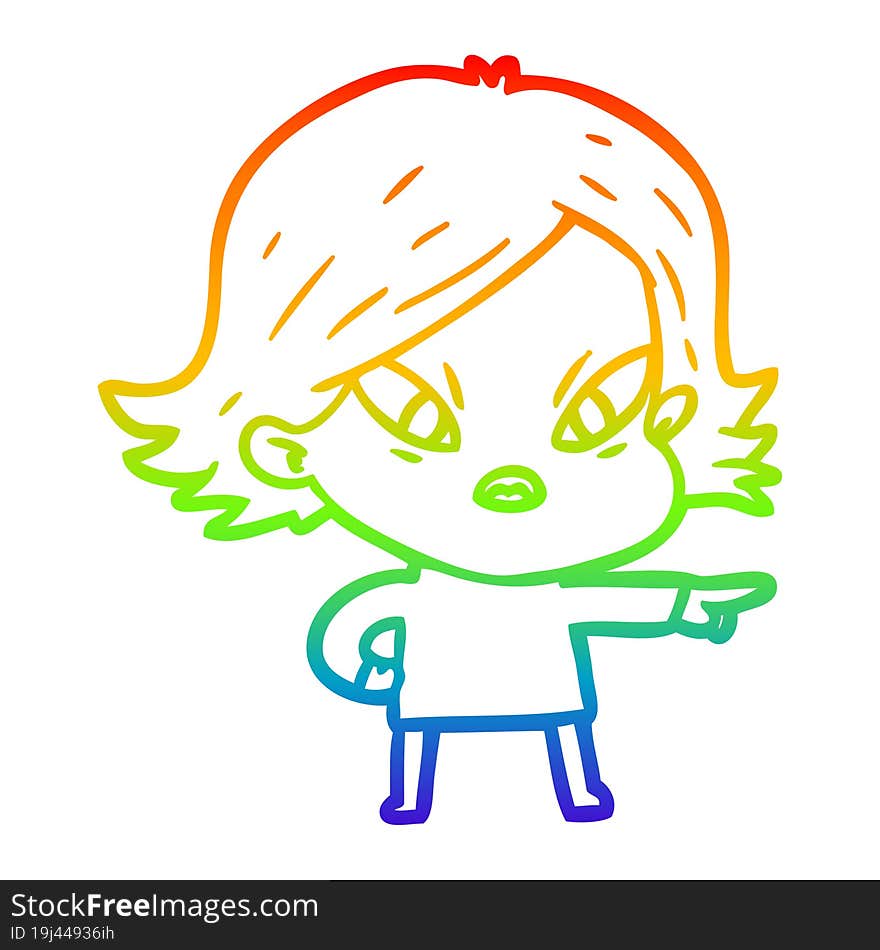 rainbow gradient line drawing of a cartoon stressed woman