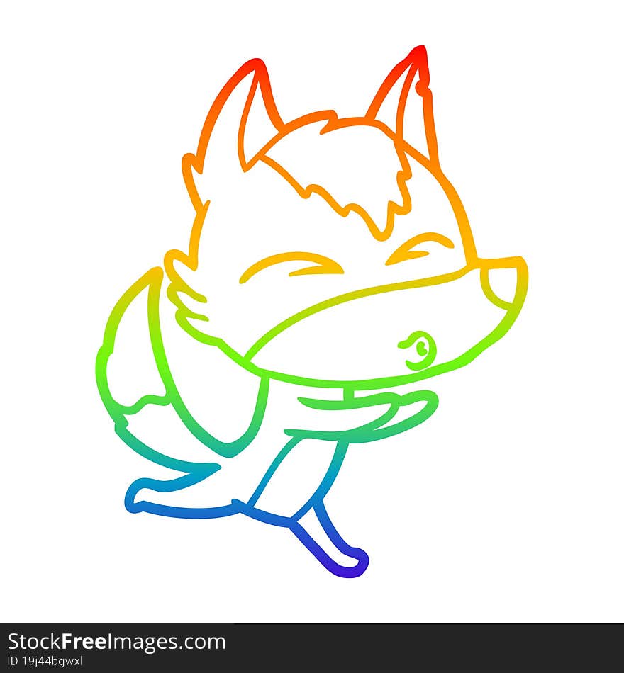 rainbow gradient line drawing cartoon wolf whistling