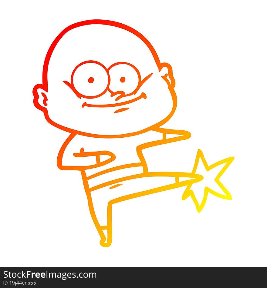 warm gradient line drawing of a cartoon bald man karate kicking