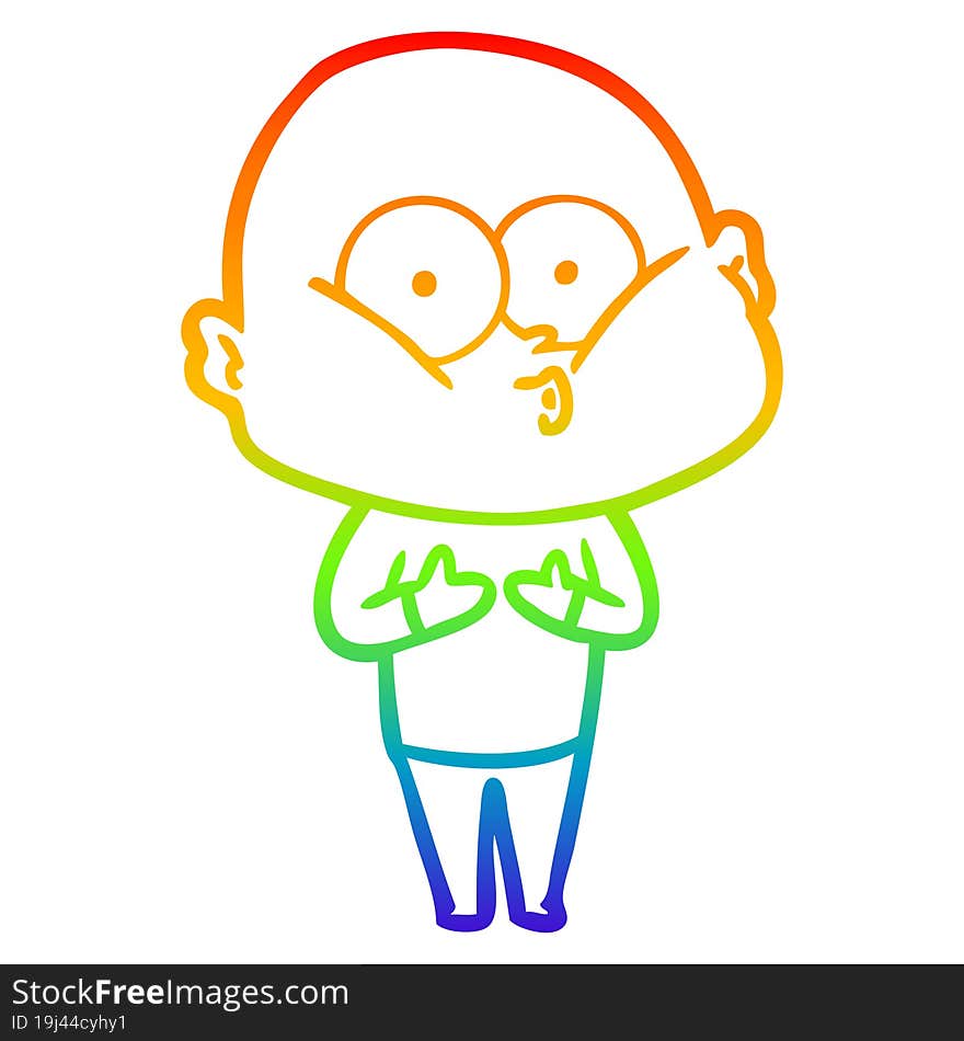 rainbow gradient line drawing cartoon bald man staring