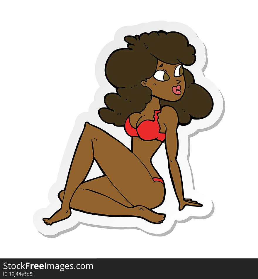 sticker of a cartoon sexy woman in underwear