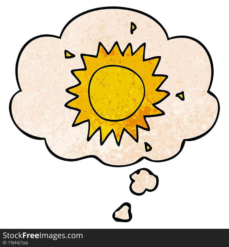 cartoon sun and thought bubble in grunge texture pattern style