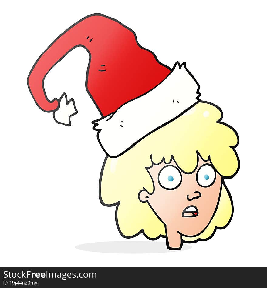 freehand drawn cartoon woman wearning santa hat. freehand drawn cartoon woman wearning santa hat