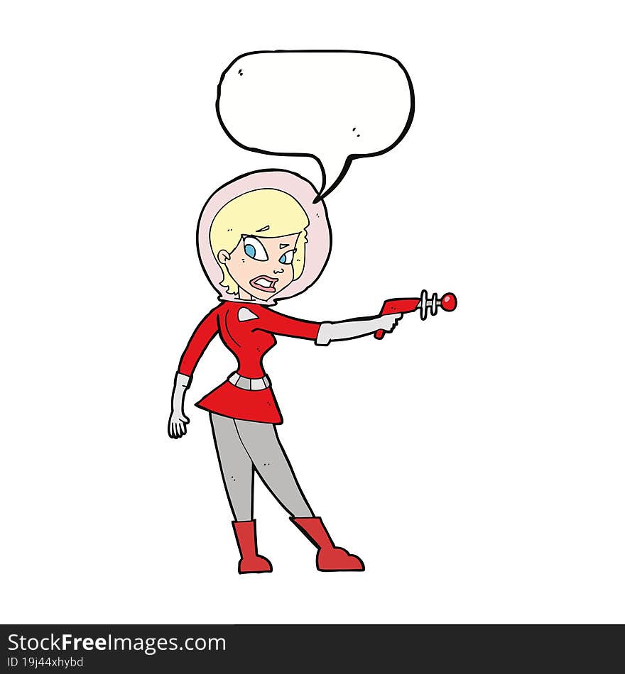 cartoon sci fi girl with speech bubble