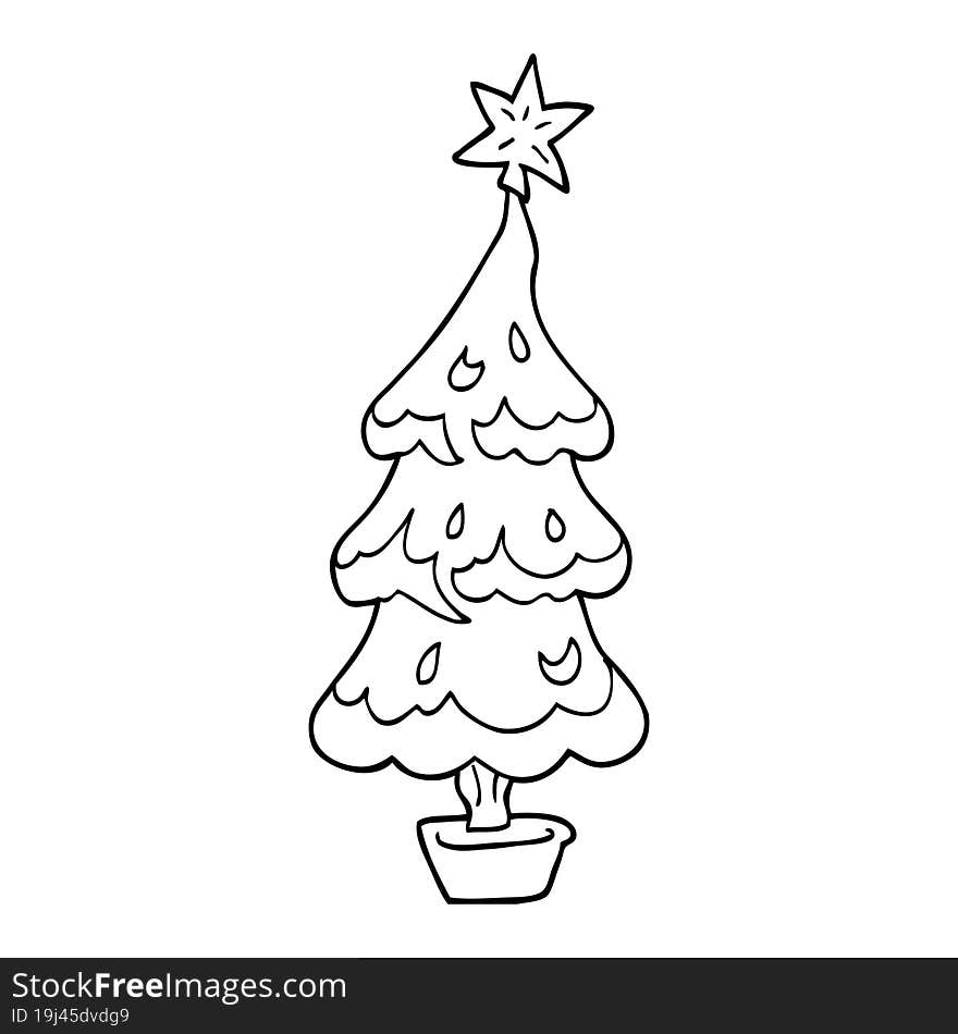 Line Drawing Cartoon Christmas Tree