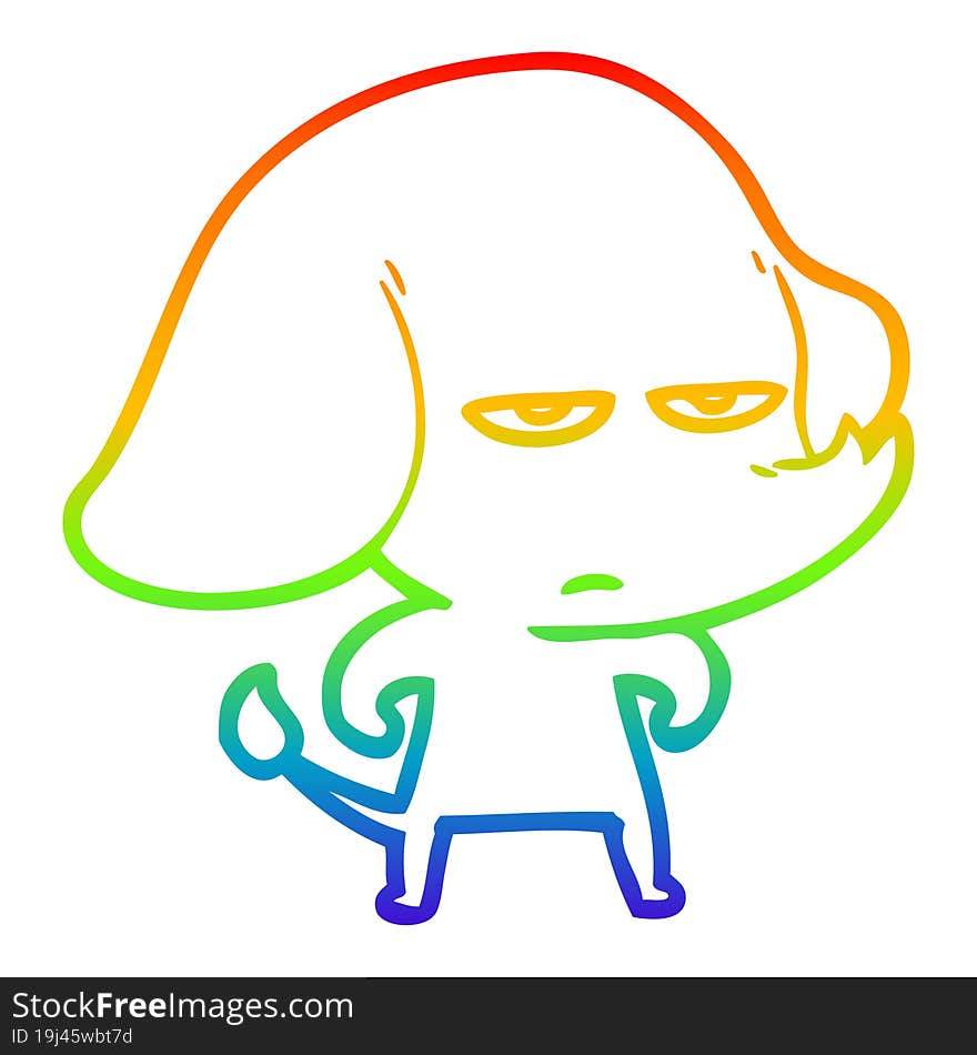 rainbow gradient line drawing of a annoyed cartoon elephant