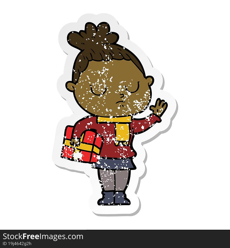 Distressed Sticker Of A Cartoon Calm Woman