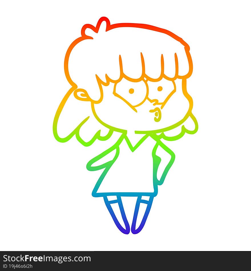 rainbow gradient line drawing cartoon whistling girl