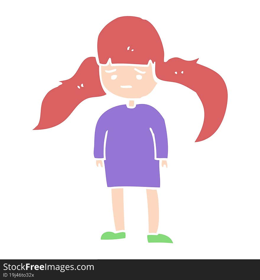 flat color style cartoon girl with long hair