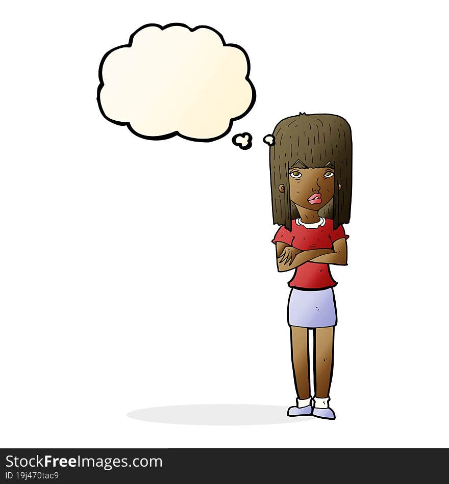 Cartoon Woman Standing With Thought Bubble