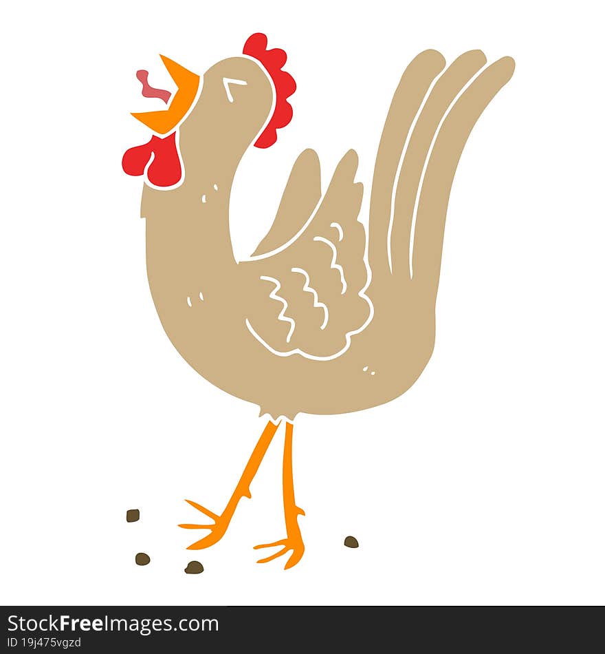 flat color style cartoon crowing cockerel