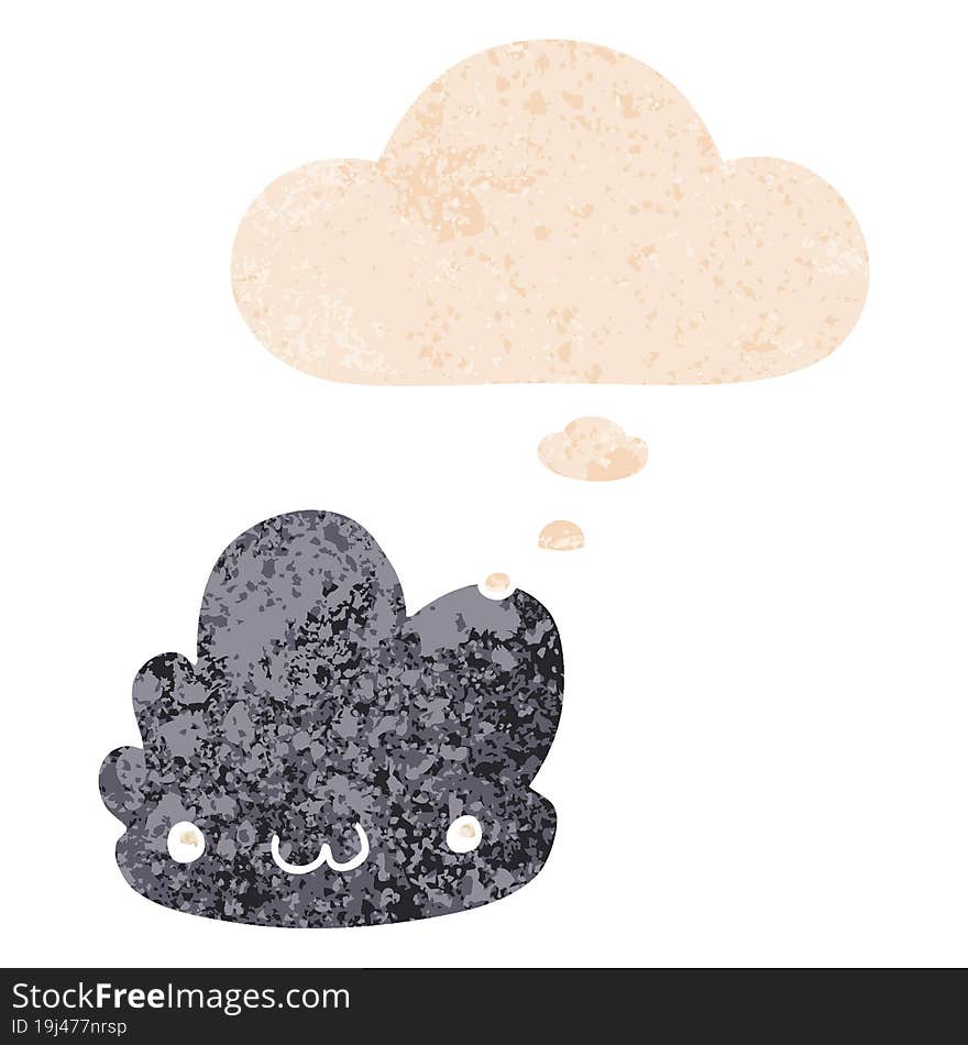 Cute Cartoon Cloud And Thought Bubble In Retro Textured Style