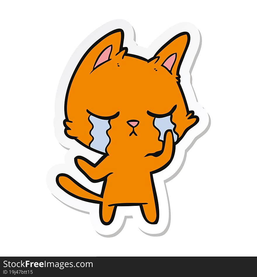 sticker of a crying cartoon cat