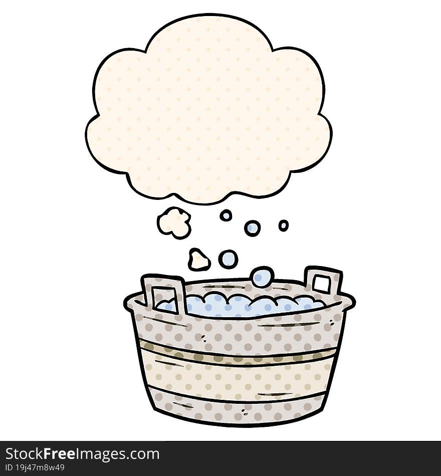 cartoon old tin bath with thought bubble in comic book style