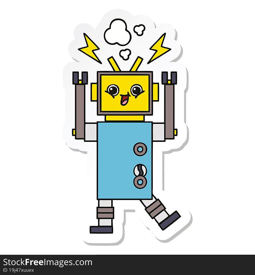 Sticker Of A Cute Cartoon Happy Robot