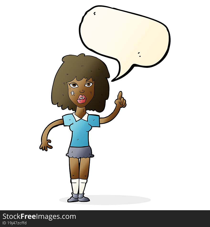 Cartoon Tough Woman With Idea With Speech Bubble