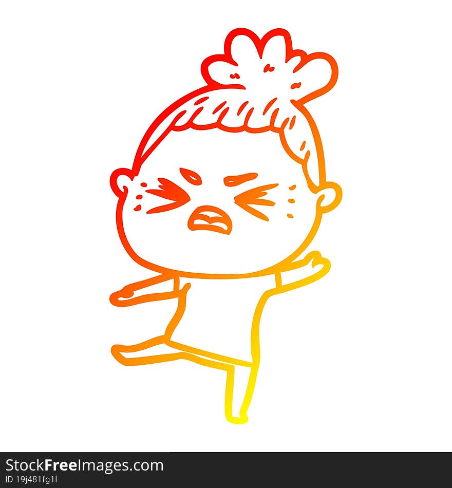 warm gradient line drawing of a cartoon angry woman