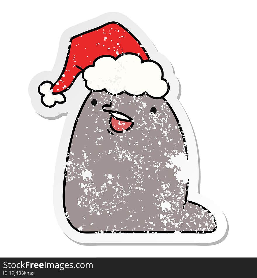 Christmas Distressed Sticker Cartoon Of Kawaii Slug