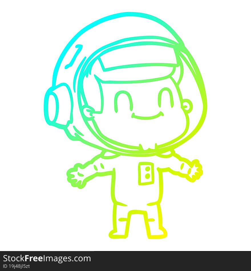 cold gradient line drawing happy cartoon astronaut man