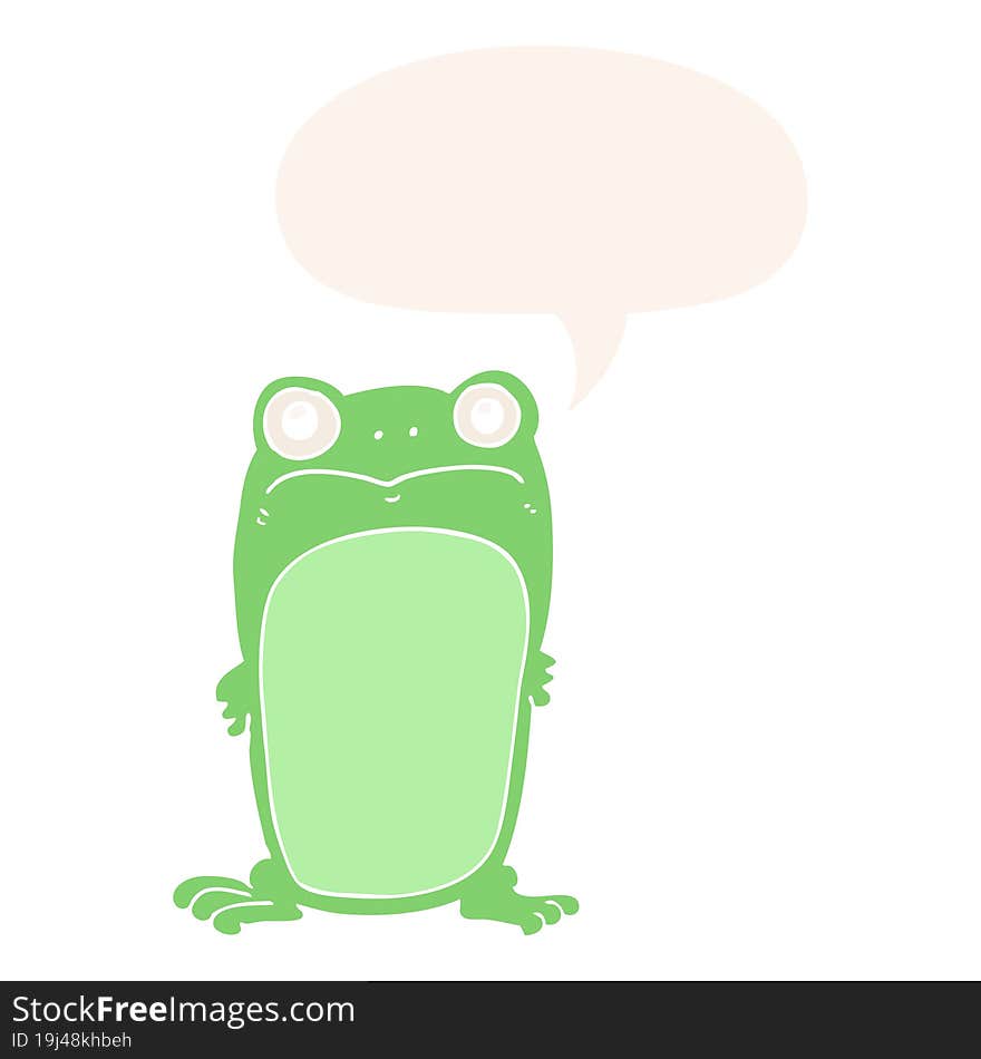 cartoon staring frog and speech bubble in retro style