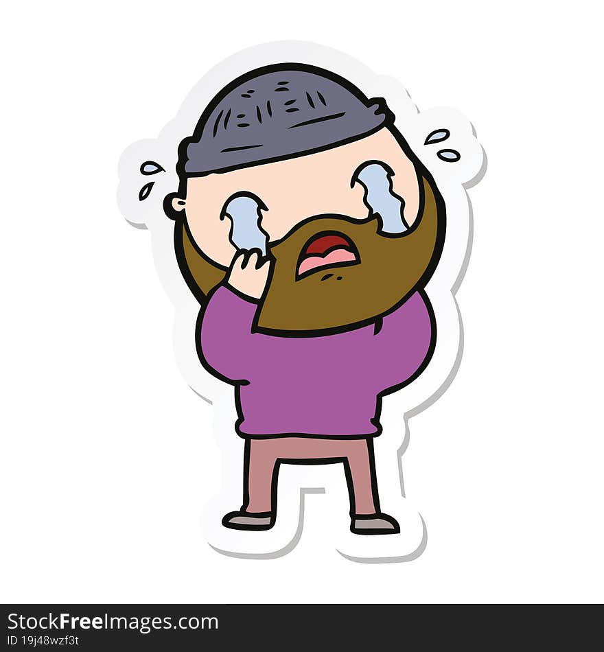 Sticker Of A Cartoon Bearded Man Crying