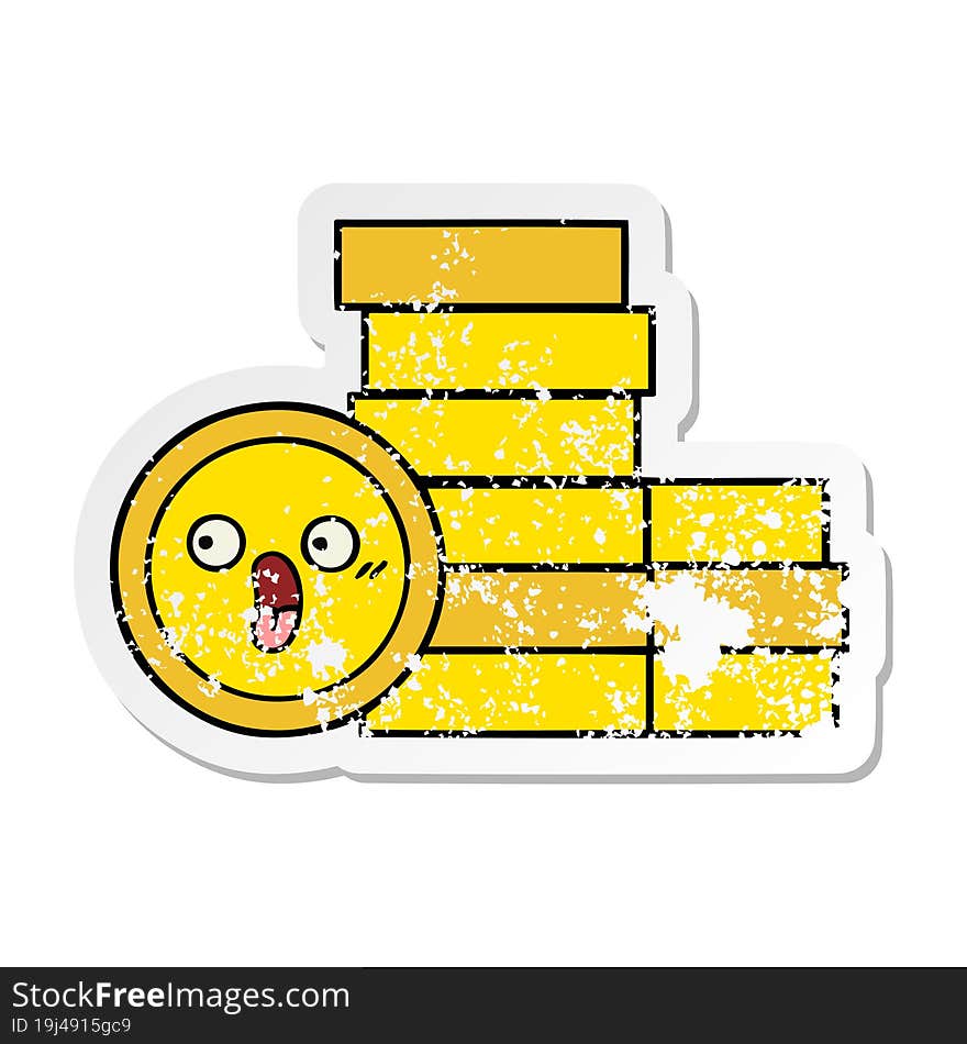 distressed sticker of a cute cartoon coins