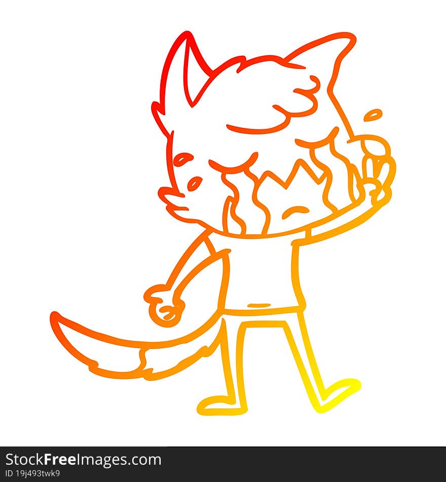 warm gradient line drawing crying waving fox cartoon