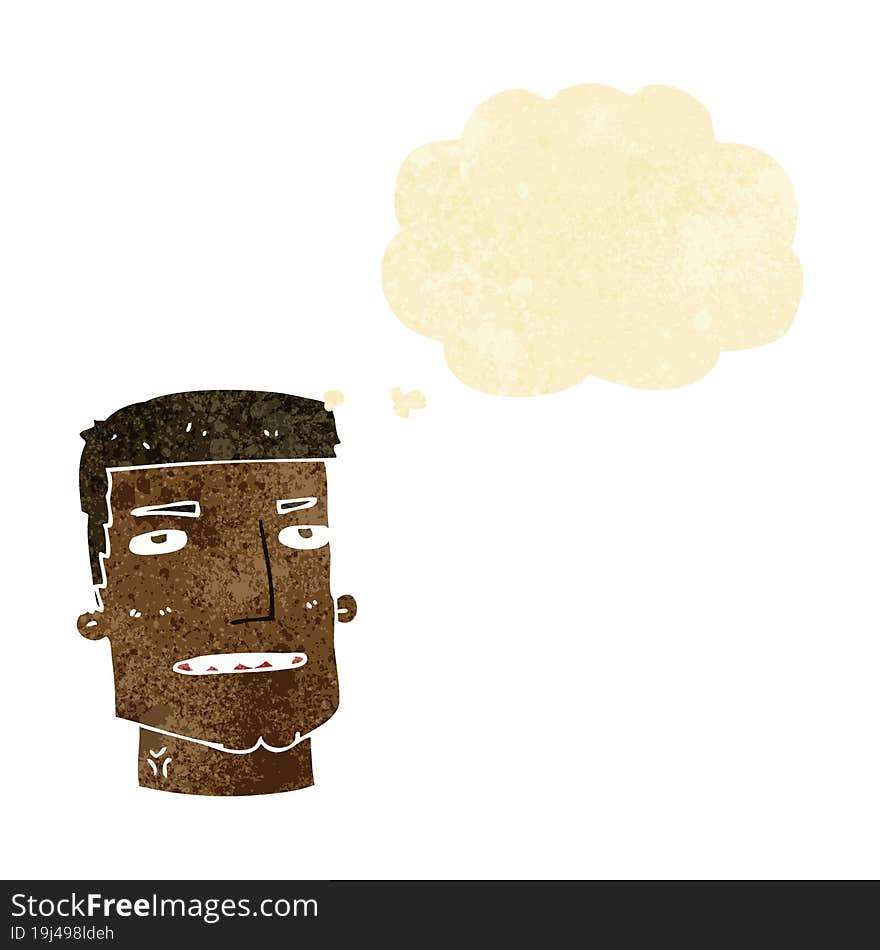 cartoon male head with thought bubble