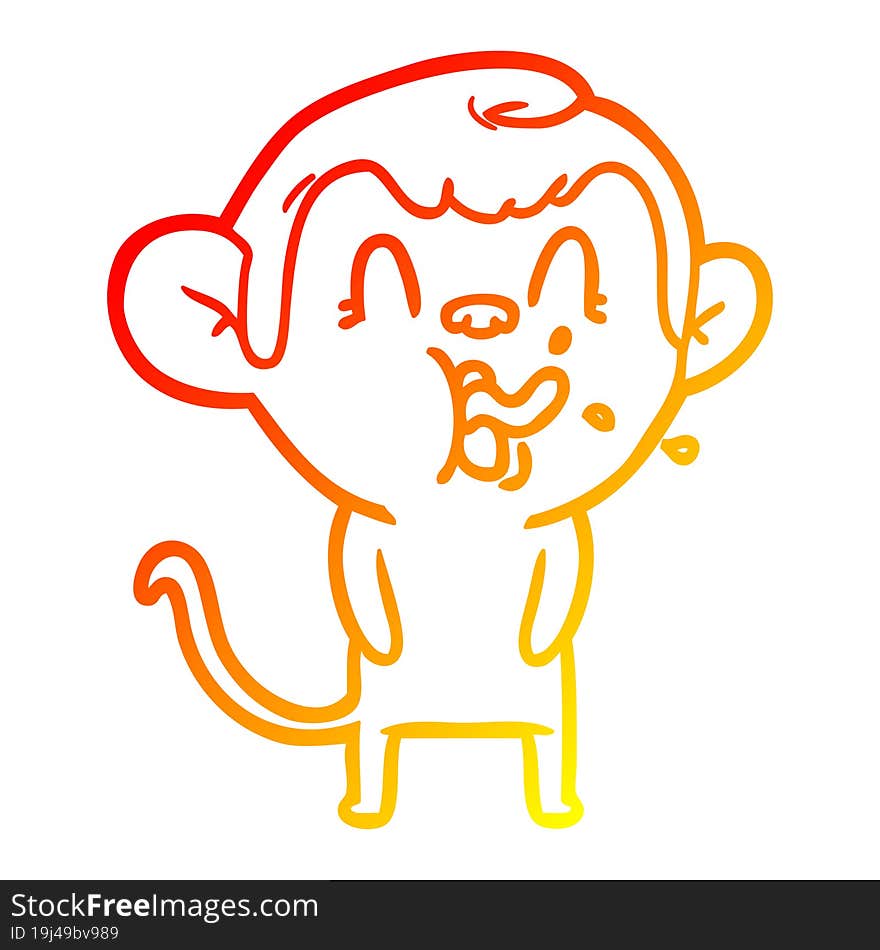 warm gradient line drawing crazy cartoon monkey