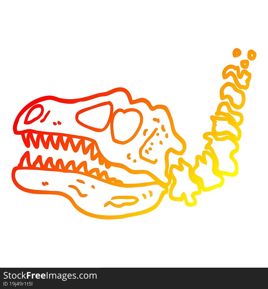 warm gradient line drawing of a cartoon dinosaur bones