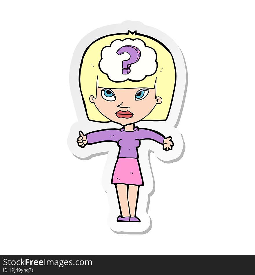 Sticker Of A Cartoon Woman With Question