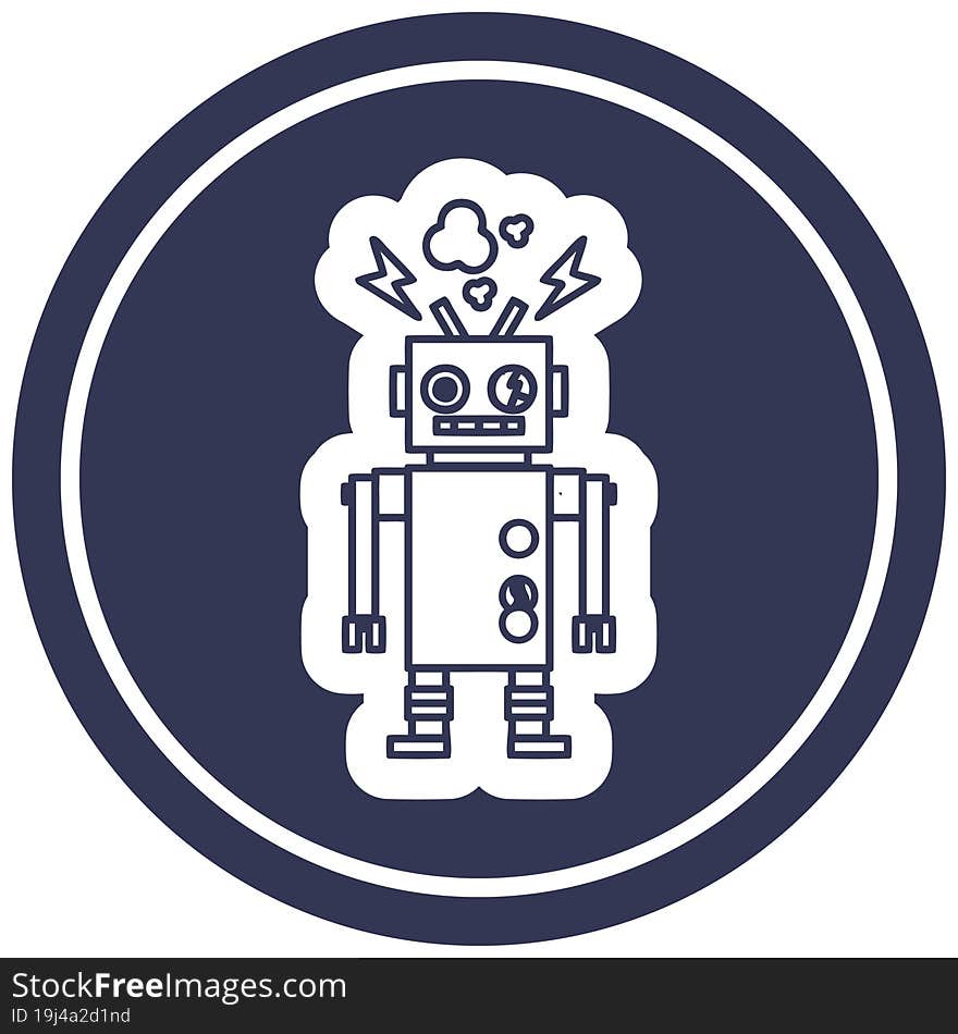 malfunctioning robot circular icon