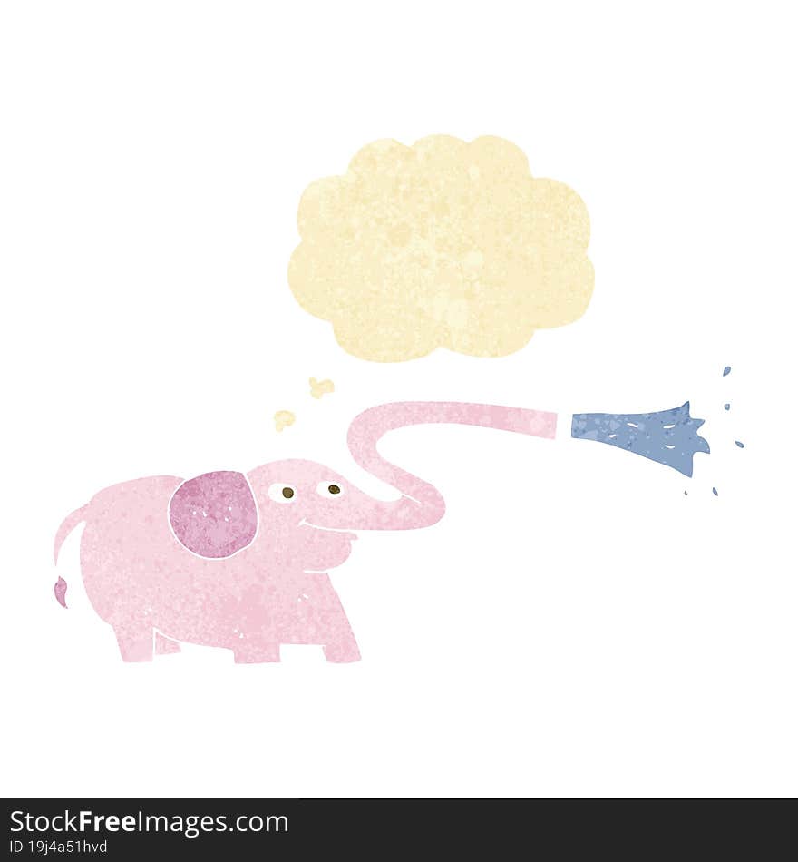 cartoon elephant squirting water with thought bubble