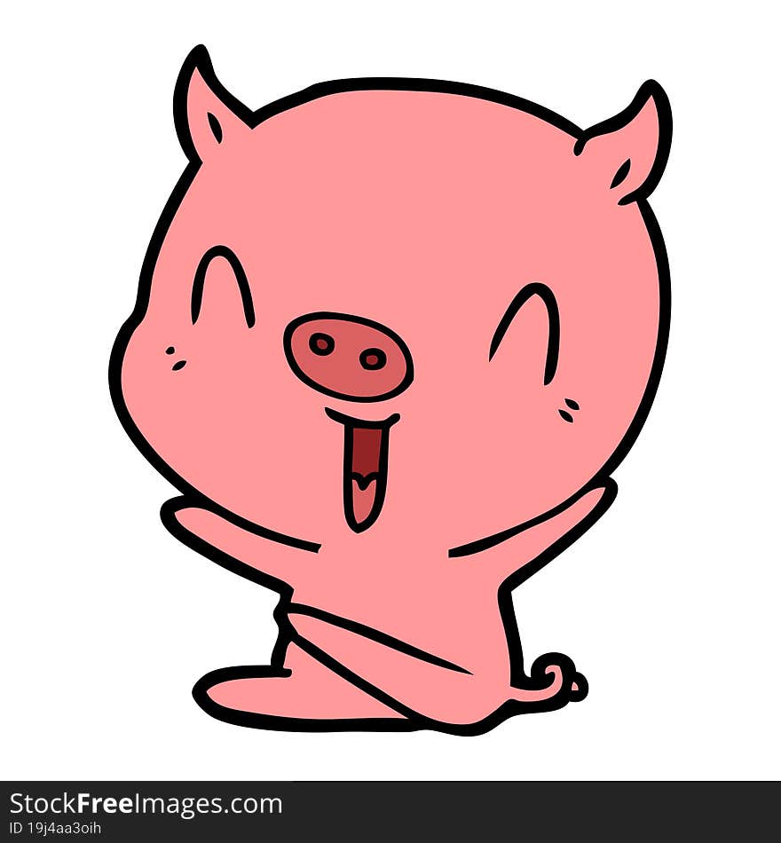 happy cartoon sitting pig. happy cartoon sitting pig