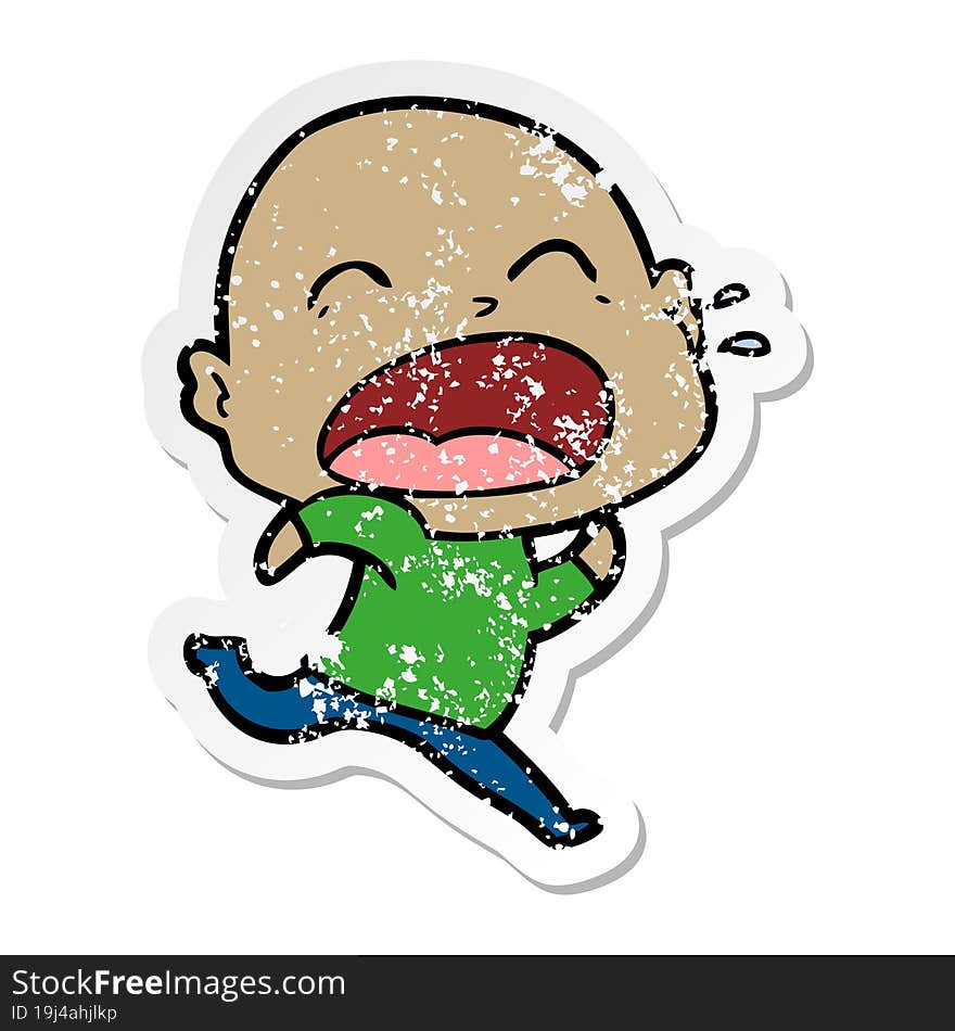 Distressed Sticker Of A Cartoon Shouting Bald Man