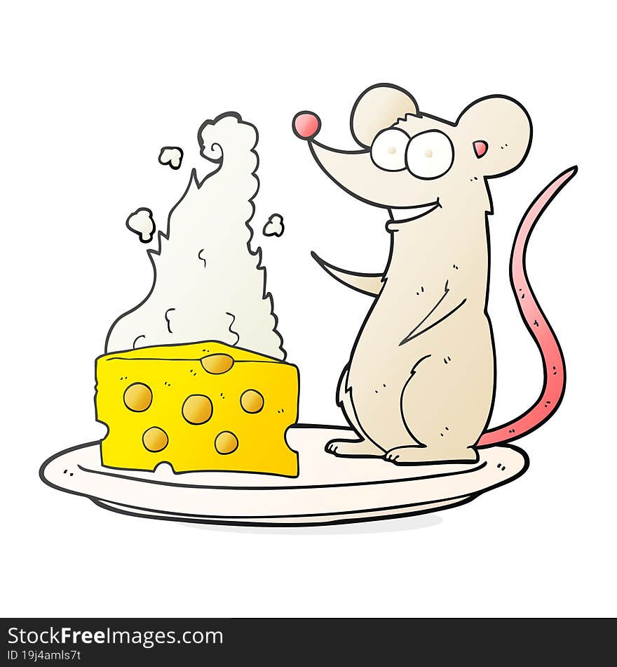 freehand drawn cartoon mouse with cheese