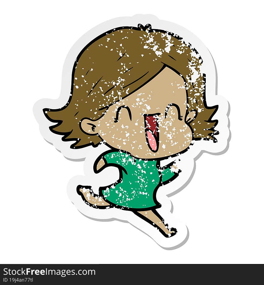 distressed sticker of a cartoon happy woman