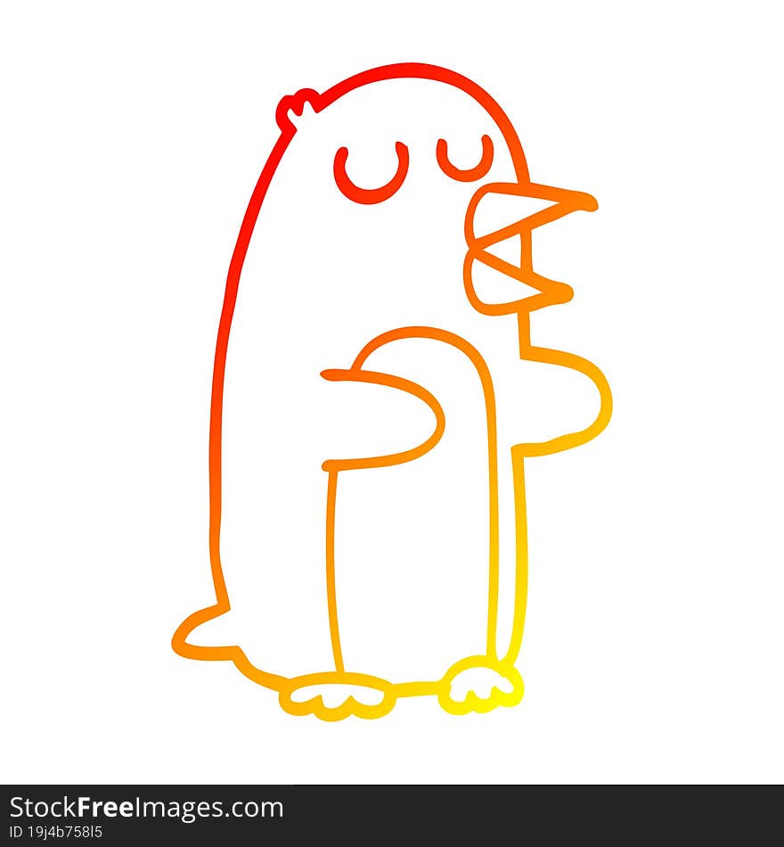 warm gradient line drawing cartoon penguin