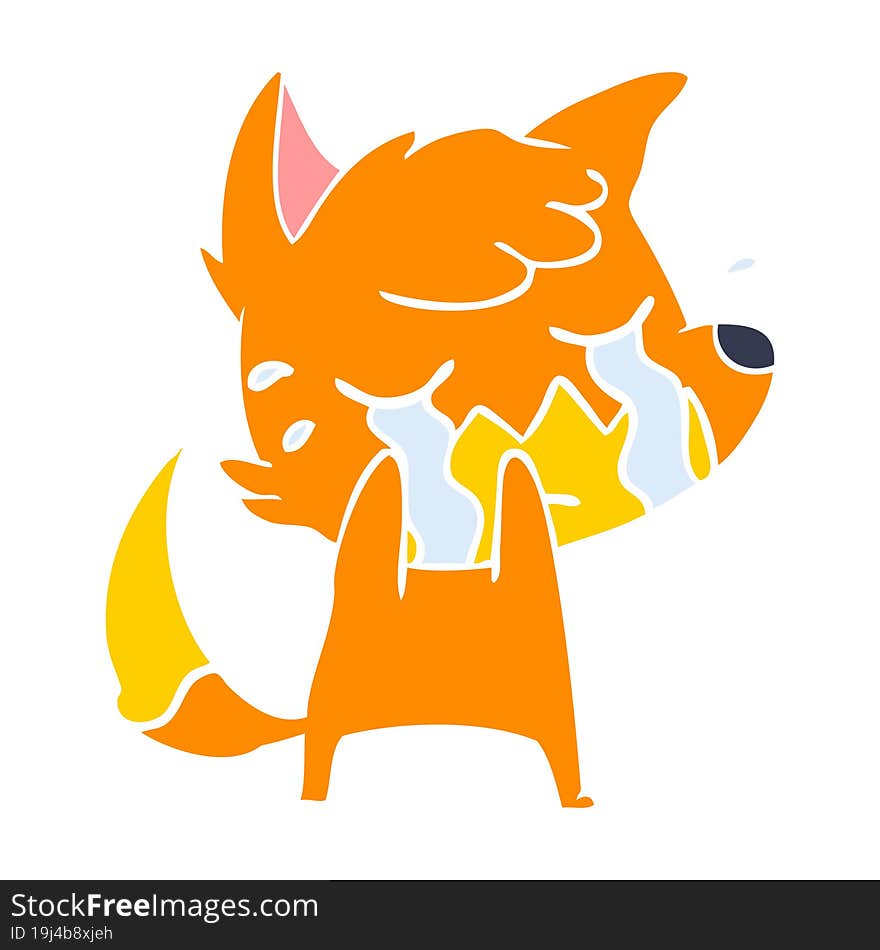 crying fox flat color style cartoon