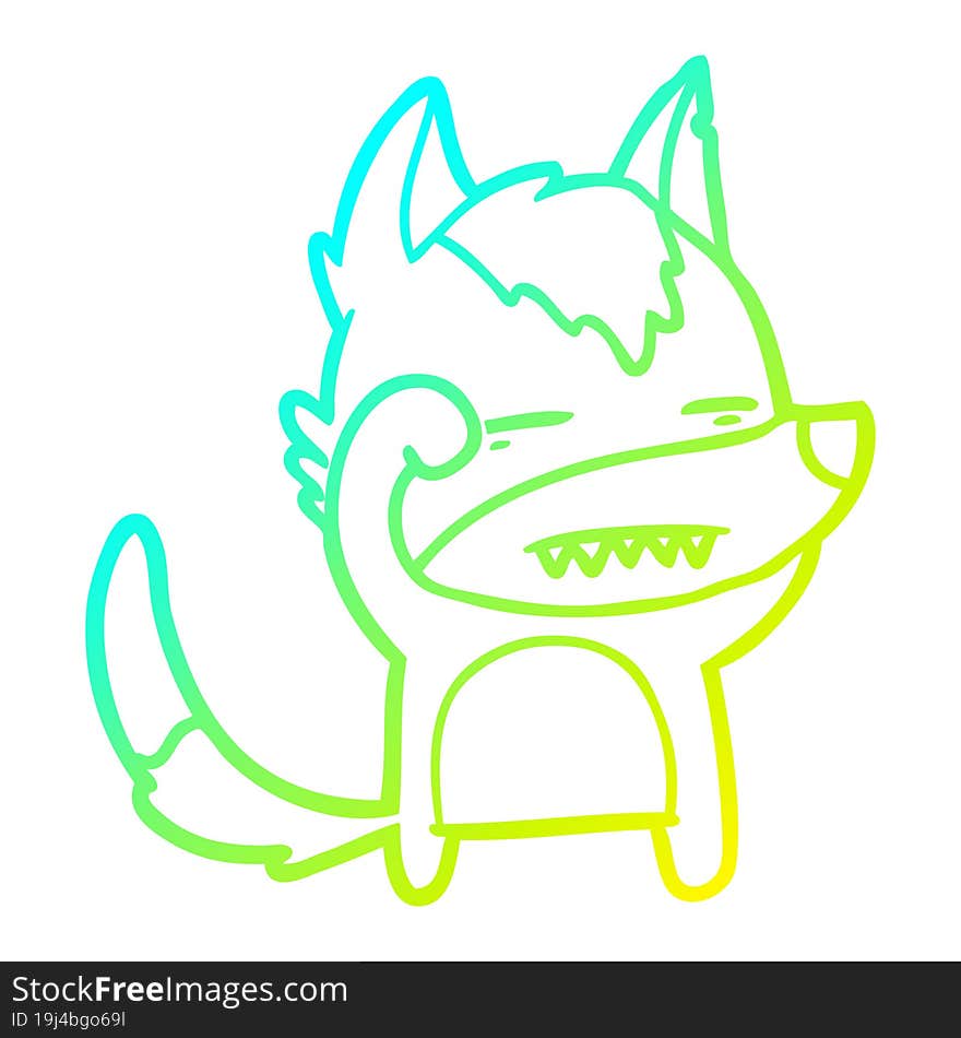 cold gradient line drawing cartoon wolf showing teeth