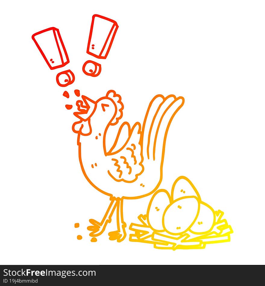 Warm Gradient Line Drawing Cartoon Chicken Laying Egg