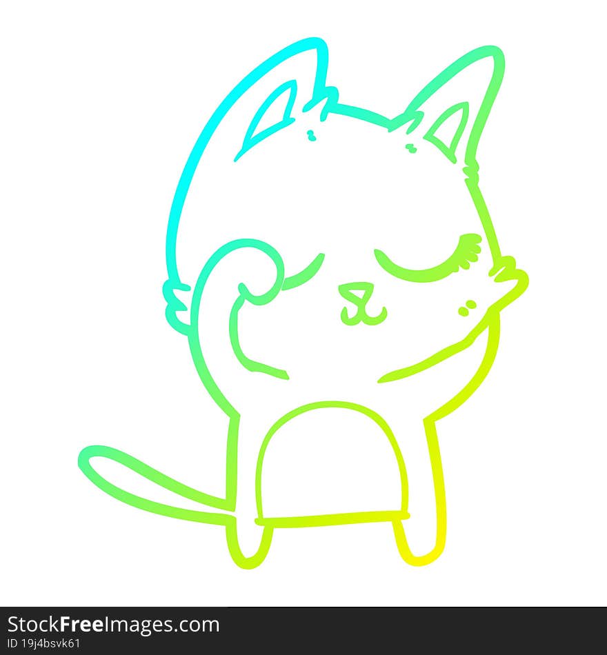 Cold Gradient Line Drawing Calm Cartoon Cat