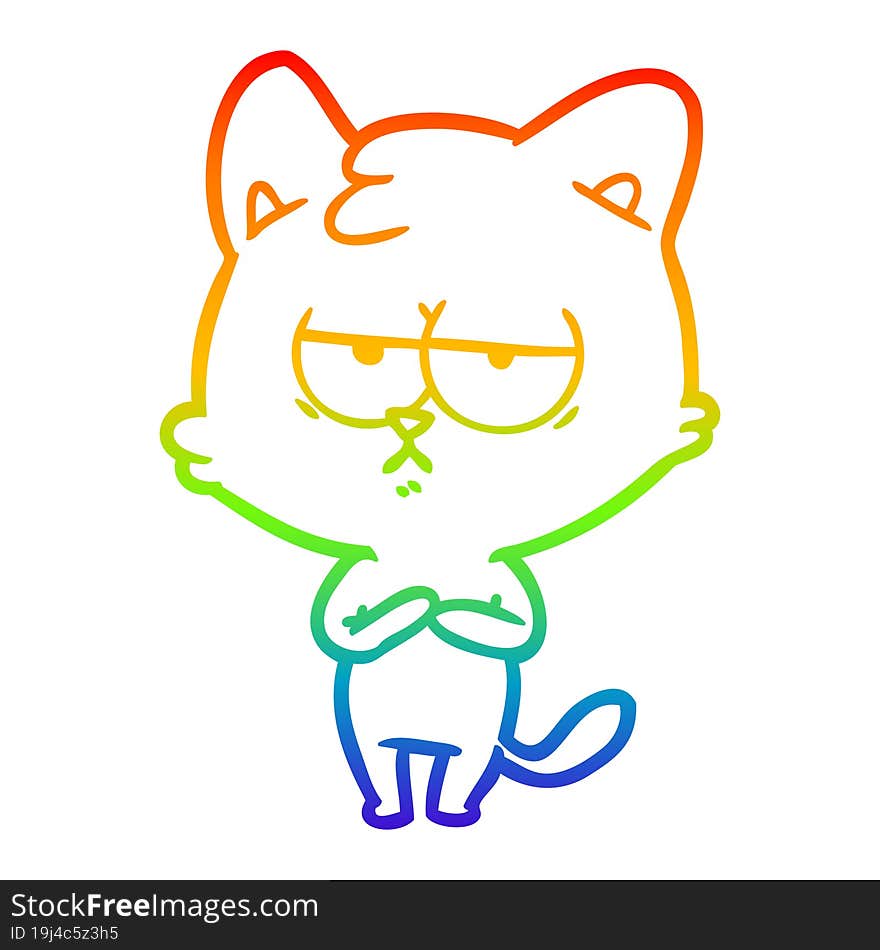 rainbow gradient line drawing bored cartoon cat