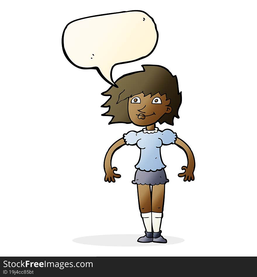 cartoon happy woman with speech bubble