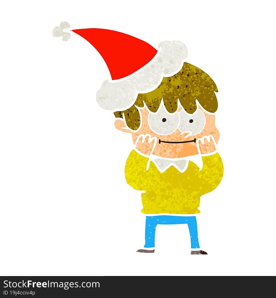 happy retro cartoon of a man wearing santa hat