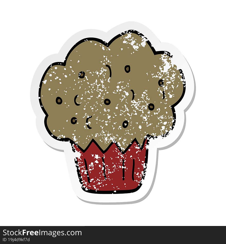 Distressed Sticker Of A Cartoon Muffin