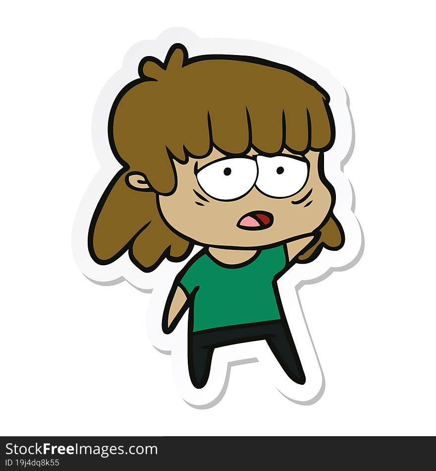 Sticker Of A Cartoon Tired Woman