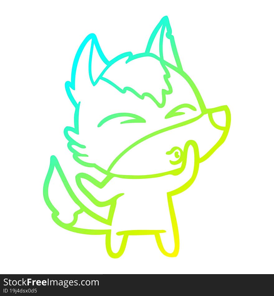 cold gradient line drawing cartoon wolf whistling