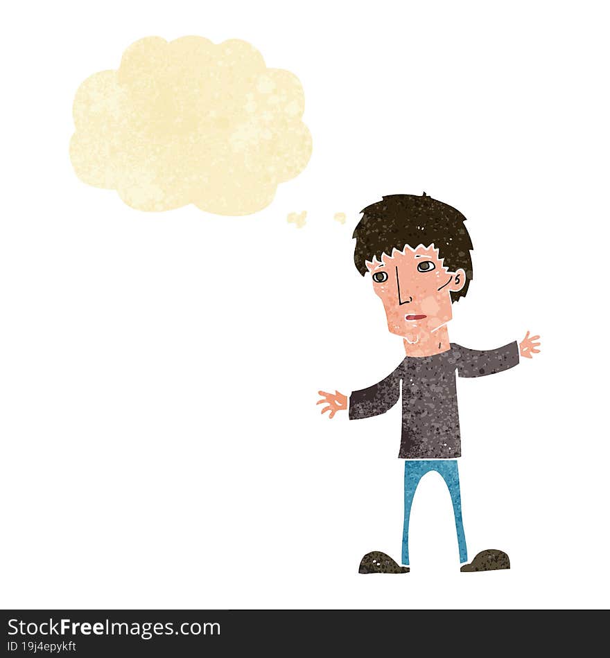 cartoon worried man with thought bubble